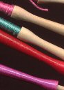 click to see full picture of wooden bobbins, painted with nail polish